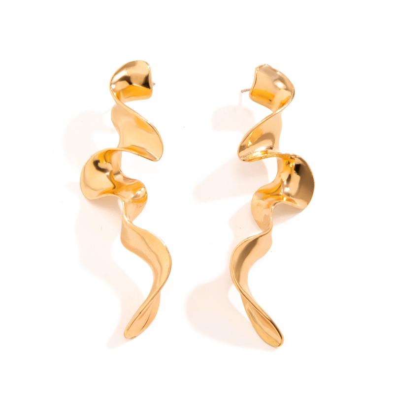 Vintage Punk Irregular Metal Twisted Long Drop Earrings for Women Creative Geometric Gold Color Waves Earrings Jewelry