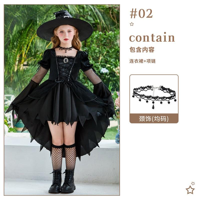 Girls Halloween Witch Costume Vampire Mesh Dress Kids Party Stage Performance Outfit