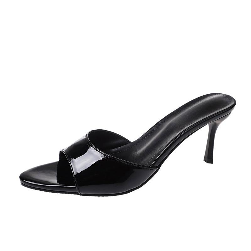 Fashion Patent Leather High Heel Cool Mopping Summer New Pointed Toe Open Toe Outer Wear Non-Slip Wear-Resistant Flip-Flops