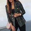 Blazer pentru femei, cu două piept, în carouri, imprimeu cu rever, mâneci lungi, cardigan gros, cald, haină formală de iarnă de afaceri haine pentru femei
