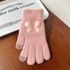 2025 Women's Korean Bow Knitted Fingerless Touchscreen Winter Gloves - Thickened and Cold-Proof