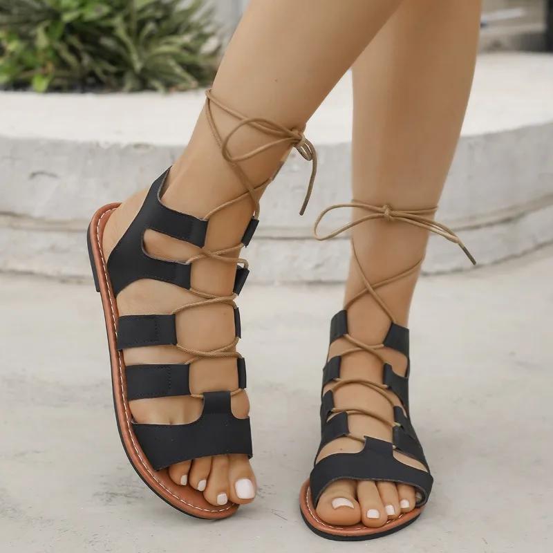Mode 2025 Damen Modetrend Rutschfeste Verschleißfeste Sandalen Bequeme Weichsohlige Designer Riemchen Flache Sandalen Damenschuhe