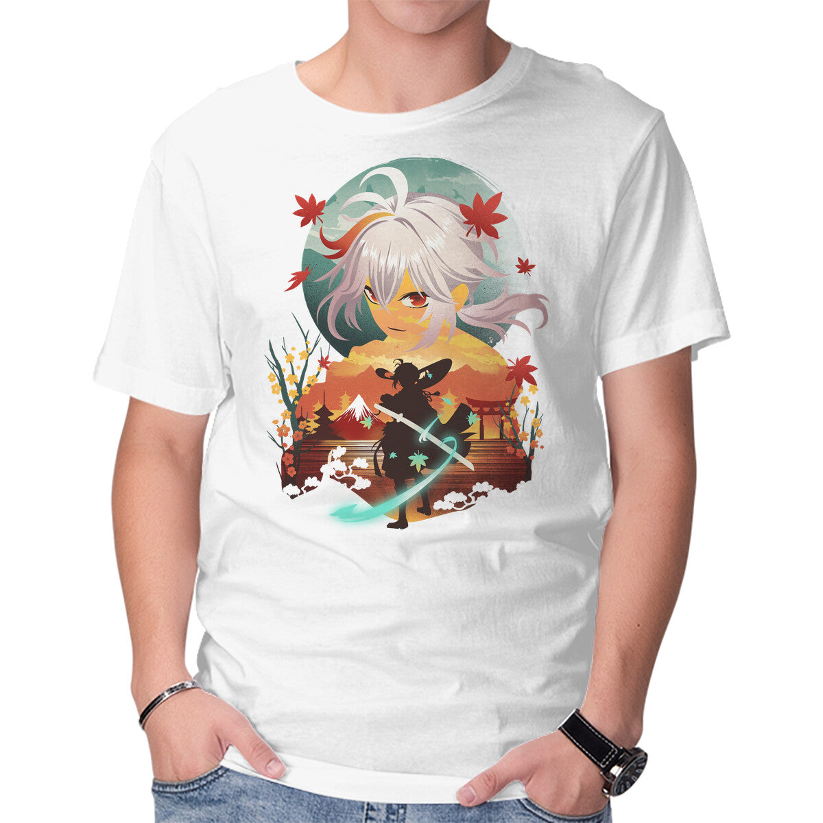 Unisex Crew Neck T-Shirt Kazuha Ukiyo E Graphic Short Sleeve Casual Tee M