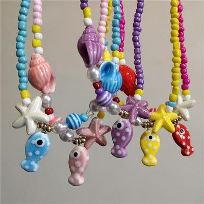 Collar Gargantilla de Cuentas con Colgante de Pez y Estrella de Mar de Cerámica Colorida de Verano para Mujer Accesorios de Joyería Romántica Boho de Playa