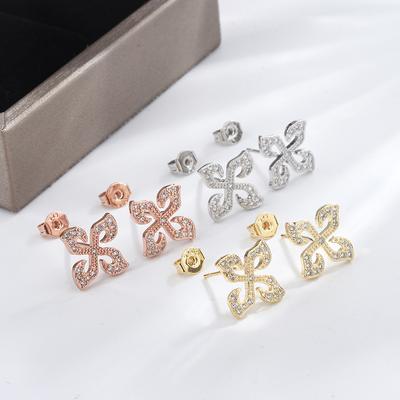 Simple Four-Leaf Clover White Zircon Earrings For Ladies Surround Earring Party Birthday Jewelry Gifts