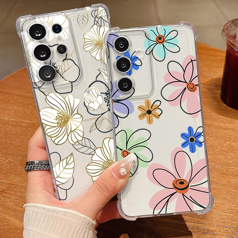 Blumenmuster Handyhülle Für Samsung Galaxy S26 S25 S24 S23 Ultra S22 S26 Plus S21 S24 S25 FE Transparent Stoßfest Weiche Abdeckung