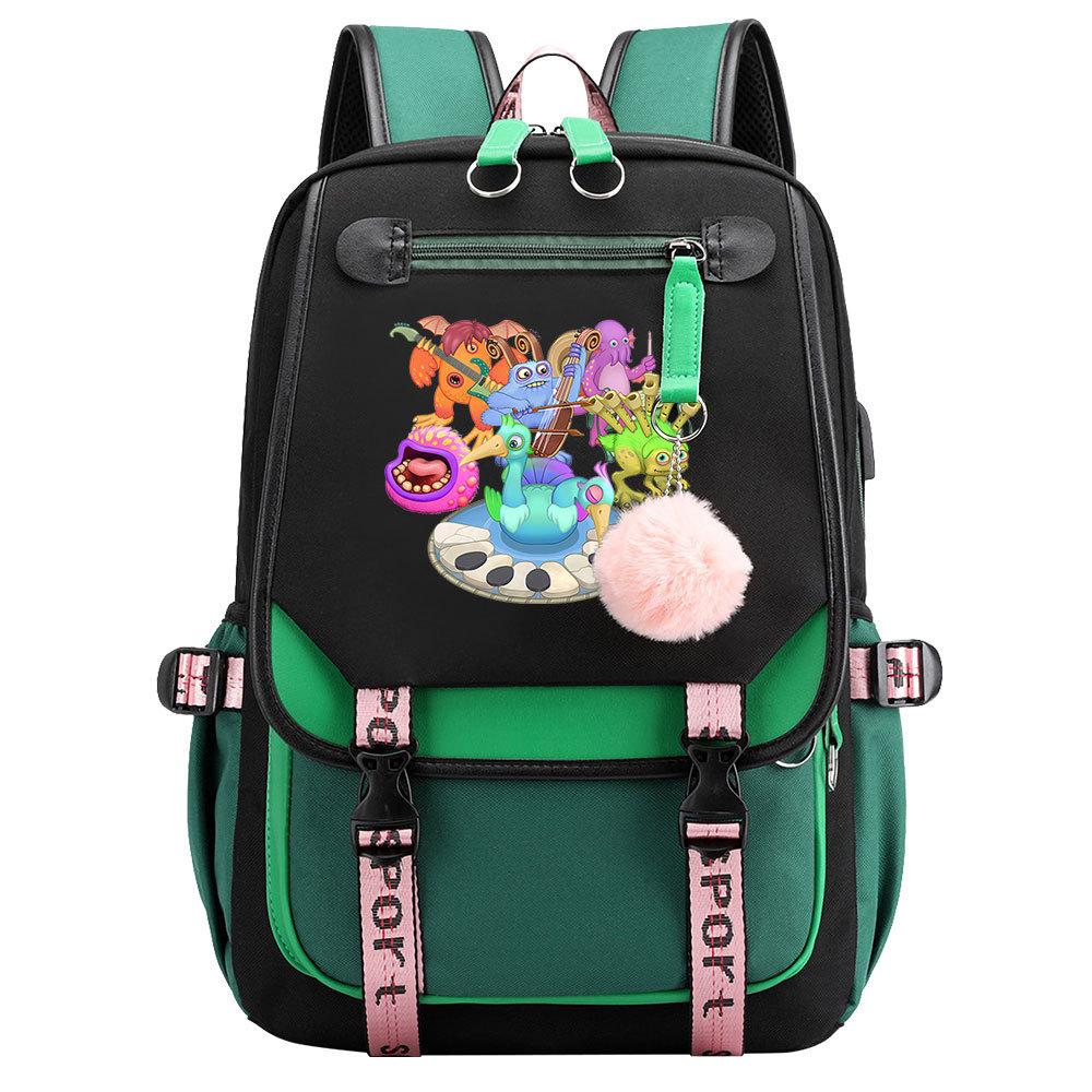 Game Monster Concert Printed USB Teen Student School Bag Men's and Women's Casual Webbing Flip Backpack