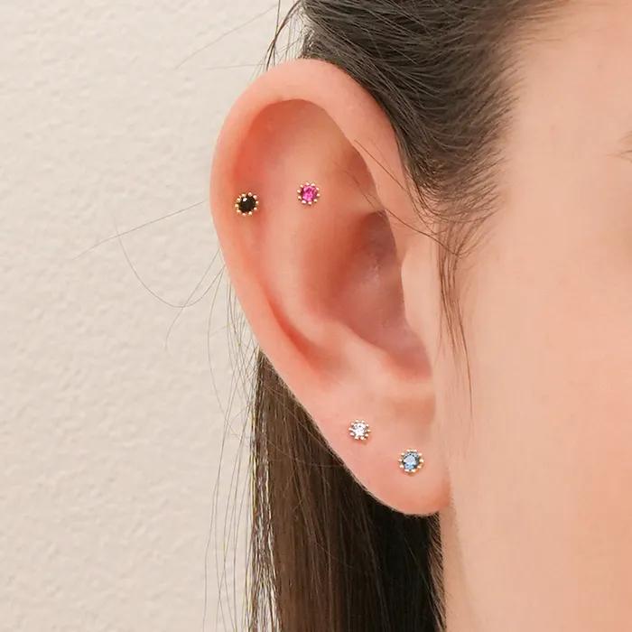 14K Mini Me Round Cubic Piercing Earrings