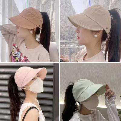 Summer Empty Top Hat Women Cotton Adjustable Visor UV Protection Solid Color Sports Caps Sunscreen Hiking Cap Can Hold A Mask