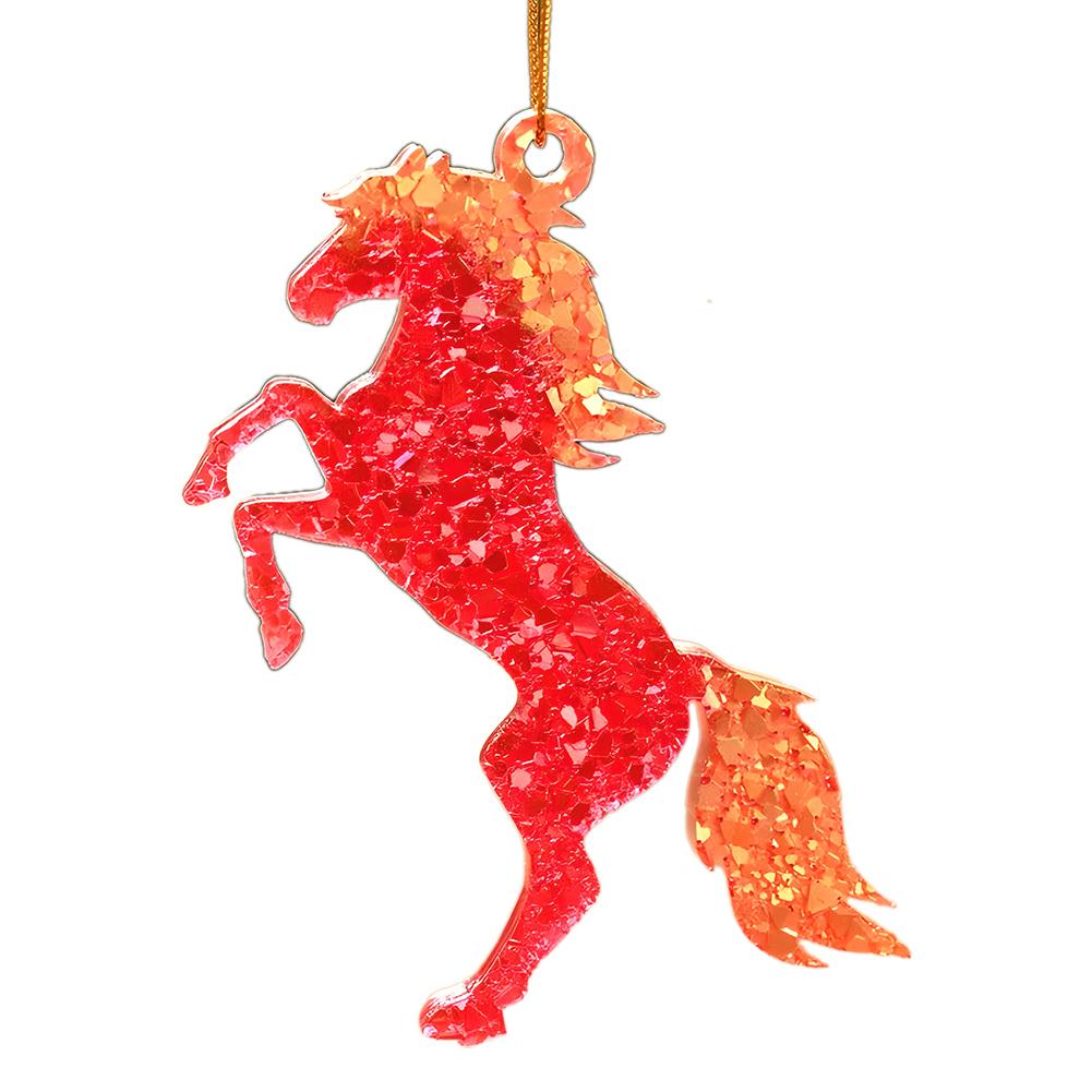 1/4Pcs Golden Flame Horse Christmas Ornament 2D Flat Christmas Horse Pendant Xmas Tree Hanging Pendent New Year Gifts Keychain