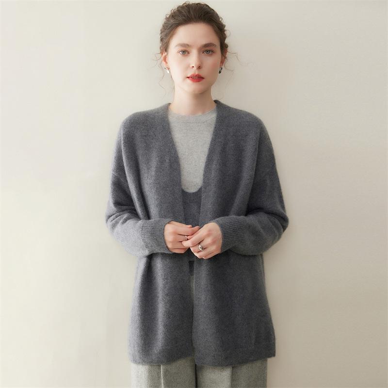 Autumn/Winter Elegant Solid Color Cashmere Women's Cardigan Coat