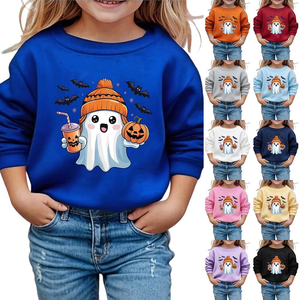 Kids Halloween Printed Long Sleeve Loose Fit Hoodie Pullover for Costume Party