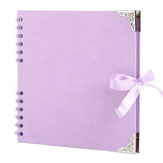 Album Foto Scrapbooking DIY, Carton cu Colțare Metalice și Legătură cu Panglică, Spirală Dublă, Carnet Gol pentru Notițe pentru Călătorie, Nuntă,