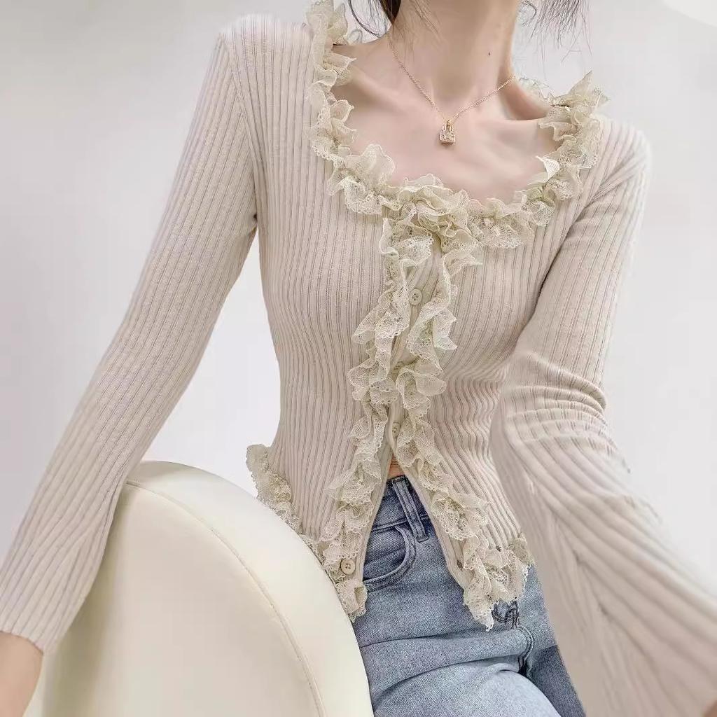 Pletený podzimní a zimní kardigan ve francouzském stylu Nový slim fit Krátký svetr s dlouhým rukávem Top Spodní tričko pro ženy