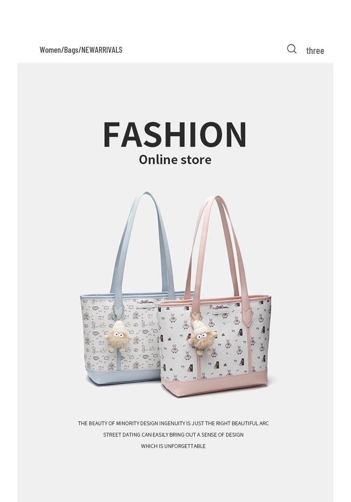 Floral Pink Girly Tote Bag: Cute, Large-Capacity, Versatile Shoulder Bag for Students