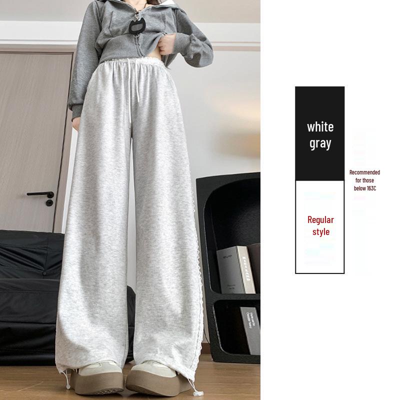 Knitted Lace Patchwork Wide-Leg Women s High-Waisted Casual Pants Large