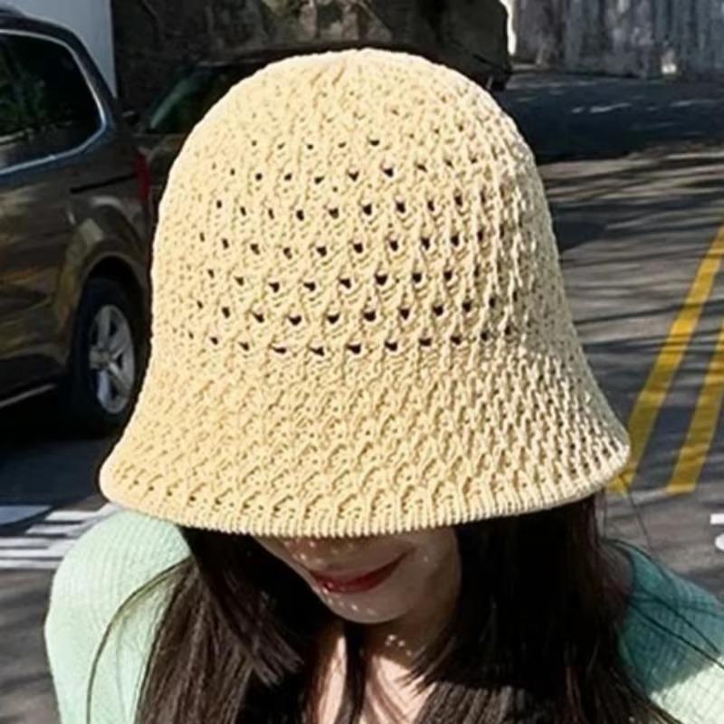 Women Summer Bucket Hat Summer Hollow Out Thin Breathable Sun Hats Beach Panama Cap Fold Outdoor Japanese Lesure Fishierman Cap