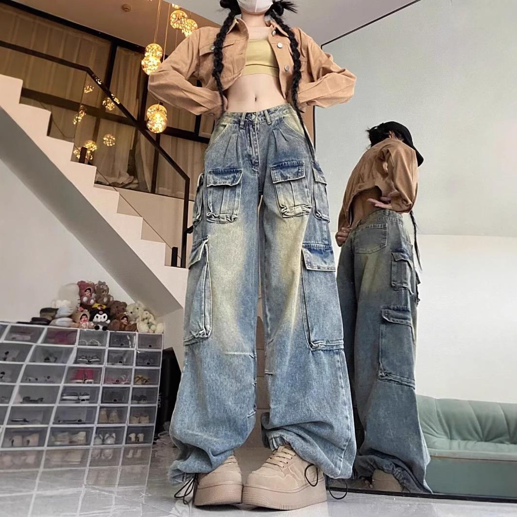 

Plus Size Women s Retro Wide-Leg Jeans with Multi-Pocket Design XL