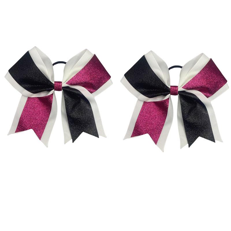 Glitter Cheerleading Bow Hair Tie with Double-Layer Elastic