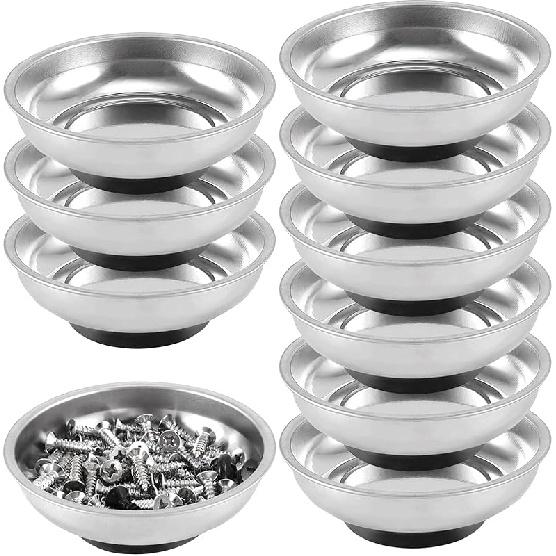FUNSUEI 12 Packs 6 Inch And 3 Inch Magnetic Tray Set, Stainless Steel Magnetic Bowl, Round Magnetic Parts Tray For P, Screws, Bolts, Nuts, Small