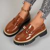 Plus Size Loafers Spring and Autumn New Round Toe Deep Mouth Bow Patent Leather Platform Non-slip Block Heel Shoes