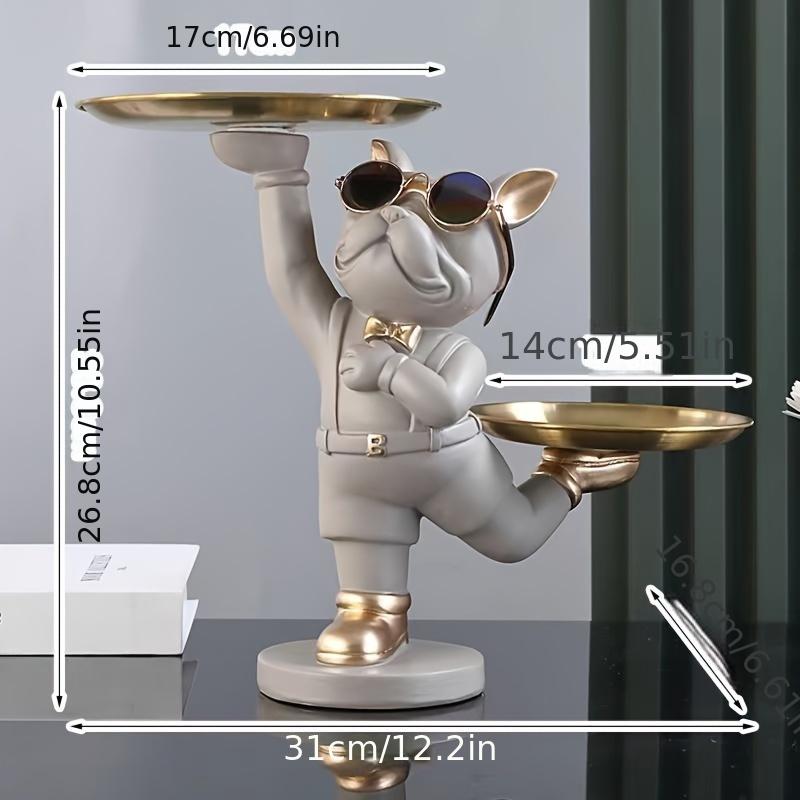 Resin Bulldog Figurine Dual-Tray Ornament Standing French Bull Dog Model, Home Office Creative Storage Cute Pet Craft