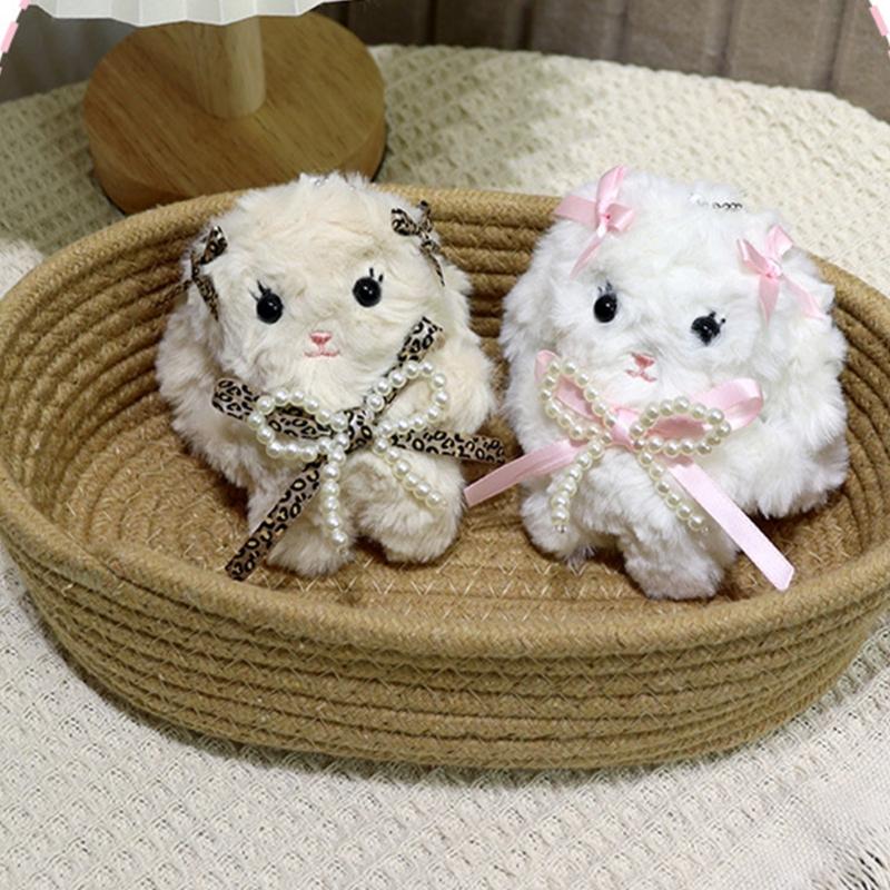 Lovely Bowknot Rabbit Keychain Plush Animal Shaped Keyring Student Bag Charm Backpack Accessory for Fashionable Women