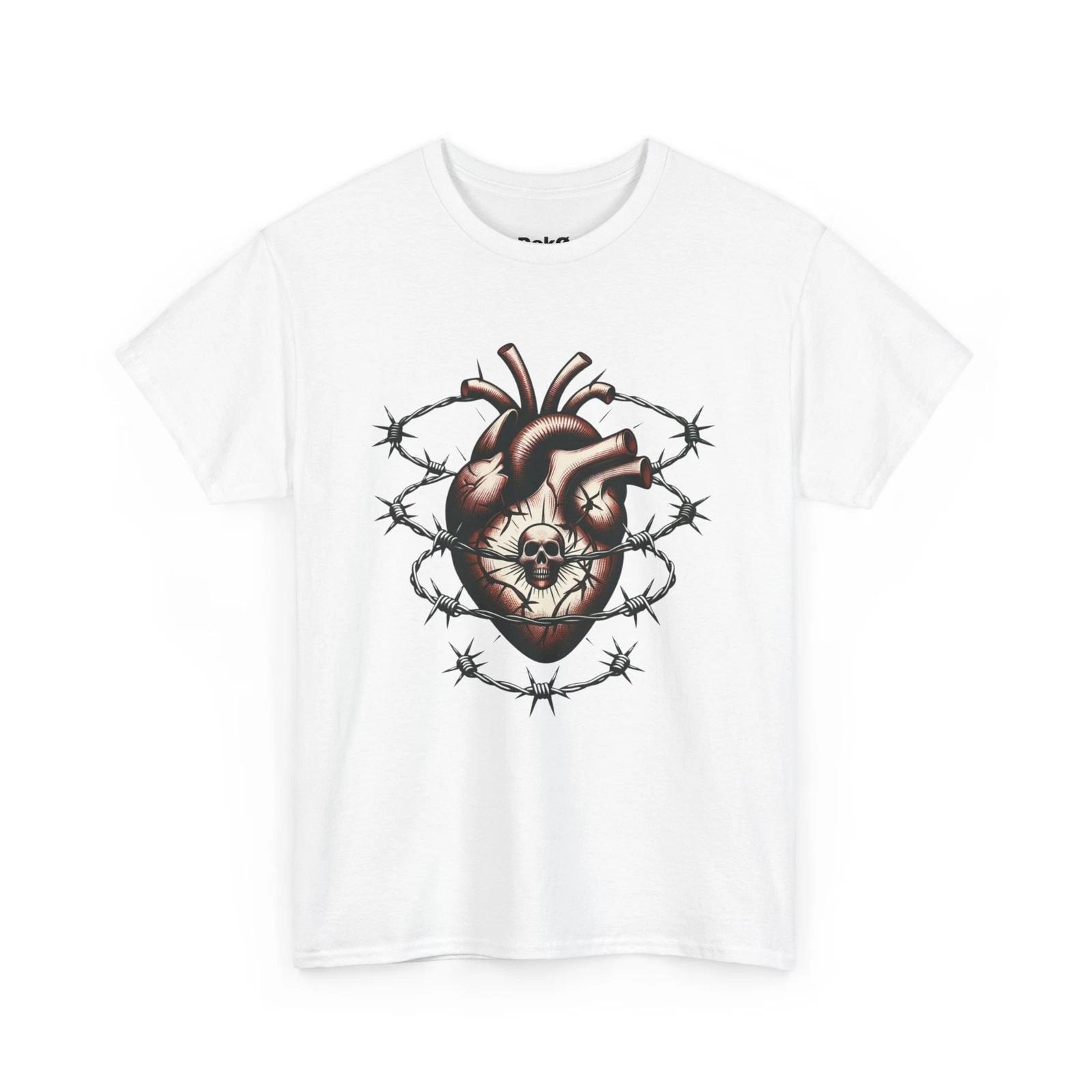 Adult T Shirt American Traditional Tattoo Style Severed Heart Barbed Wire Skull 4XL