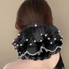 Elastic Pearl Lace Scrunchies Hair Bands Ponytail Holder Oversize Lace Hair Ties  for Meatball Head