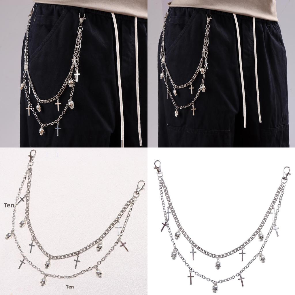 Metal Skull Cross Pendant Hip Hop Belt Chain For Men And Women