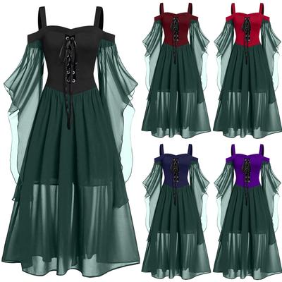 Women Plus Size Cold Shoulder Butterfly Sleeve Halloween Gothic Dress