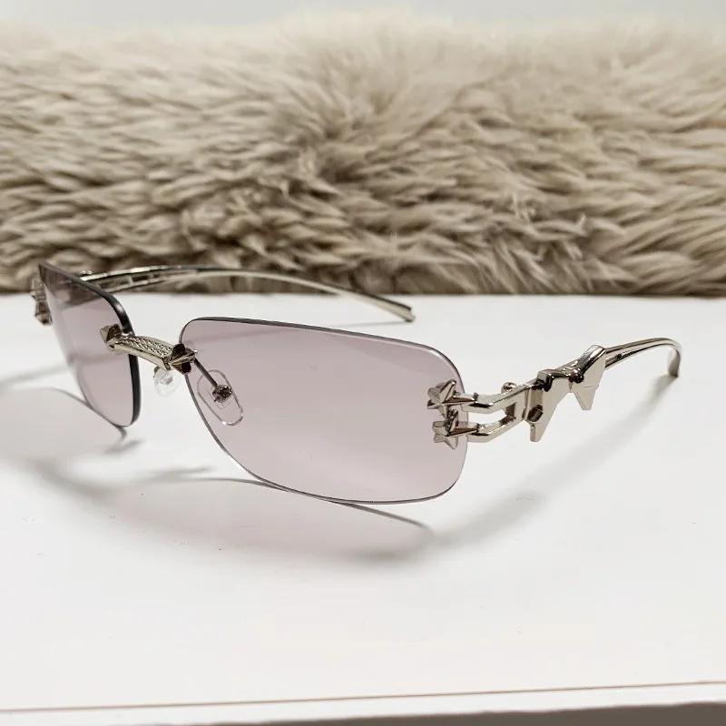 

Винтажные квадратные солнцезащитные очки без оправы Y2K, милые с бантиком, женские, люксовый бренд, дизайнерские очки, панк, популярные, хип-хоп, заклепки, звезды, очки