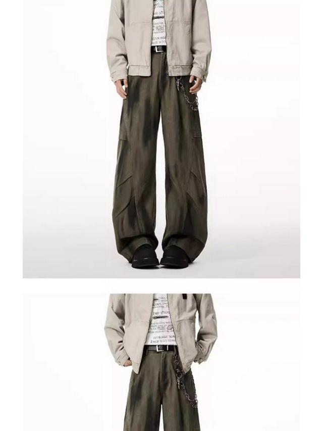 Spring 2025 Pleated Wide-Leg Denim Jeans - Dirty Dye