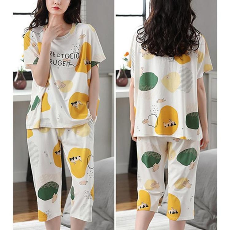 Women's Cute Cartoon Print Pajamas Set 2PCS Plus Size Sleepwear Short Sleeve Shorts Fashion Casual Home Comfort Femme