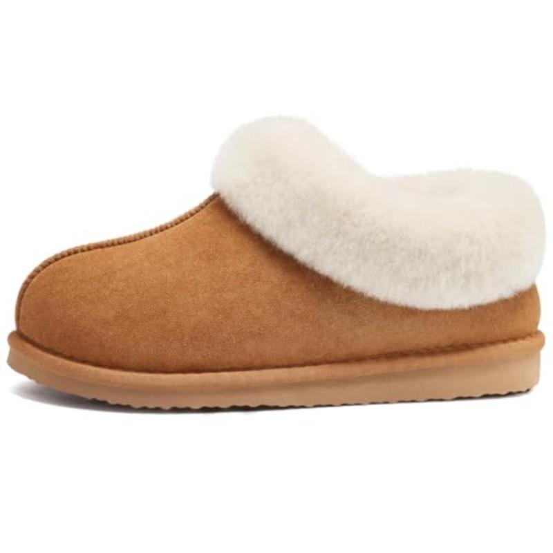Plush Home Shoes for Women with Fluffy Memory Foam and Suede Featuring Faux Fur Collar Indoor and Outdoor Women Slippers