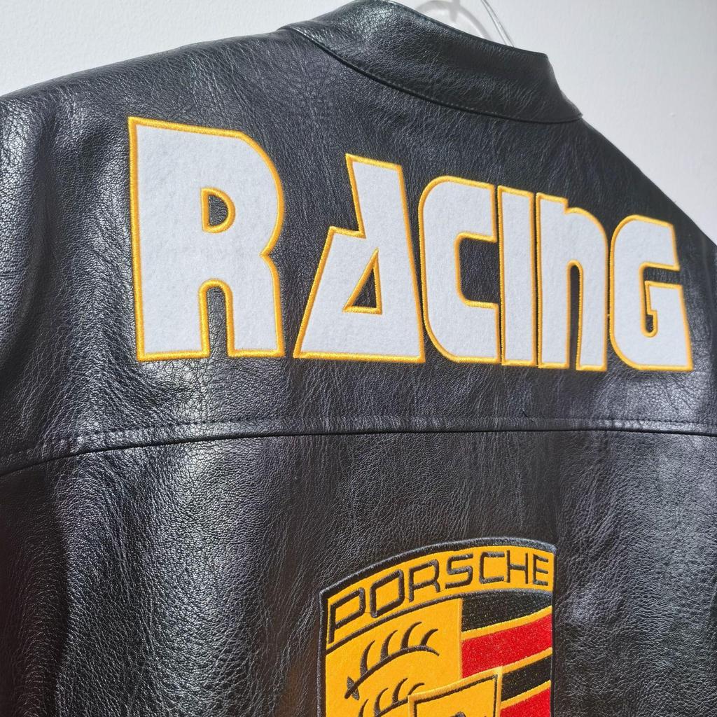 Vintage TwoFold Racing Jacket - Heavy Stitch PU Leather with Porsche Embroidery
