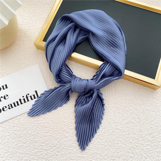 Women Square Scarf Plain Color Wavy Edge Pleated Neck Wear Temperament Thin Silky Crinkled Scarf for Office