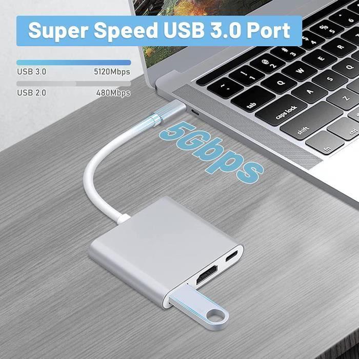 Adaptateur multiport USB C vers HDMI, convertisseur USB de type C vers HDMI 4K, port hub USB 3.0 PD à charge rapide adaptateu[O1136]