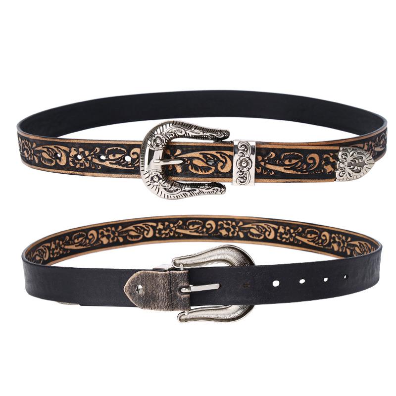 Women's Belt Vintage Top Layer Leather 100% Cowskin High Quality Casual Fashion Jeans Belt Engraved Leather Belt for Women PK009