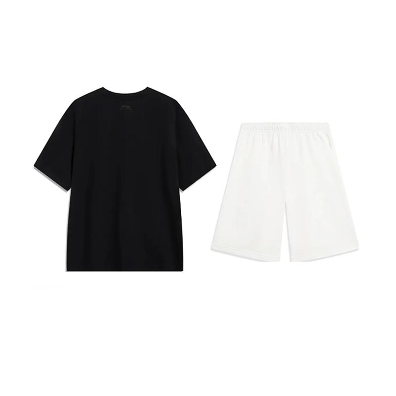 Li Ning Logo Print Simple Comfortable Skin-Friendly Versatile Round Neck Pullover Short Sleeve T-Shirt Casual Sports Set YHSV373-2+AKST593-7