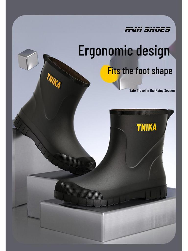 Men's Waterproof Mid-Calf Rubber Rain Boots – Wear-Resistant, Anti-Slip, Fashionable & Simple Design