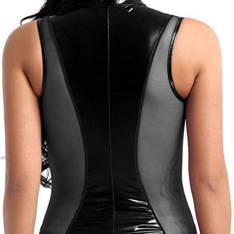 Sex Dessous sexy offener Schritt Einteiler Reißverschluss Lackleder Dessous Nachtspiel Rollenspiel