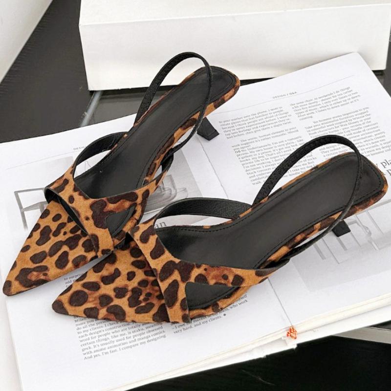 

Fashion New Pointed Toe Women Sandals Mid Heels Leopard Open Toe Slide Sandals 2025 Summer New Designer Fashion Thin Heel Party Shoes 39 цветной печати леопарда