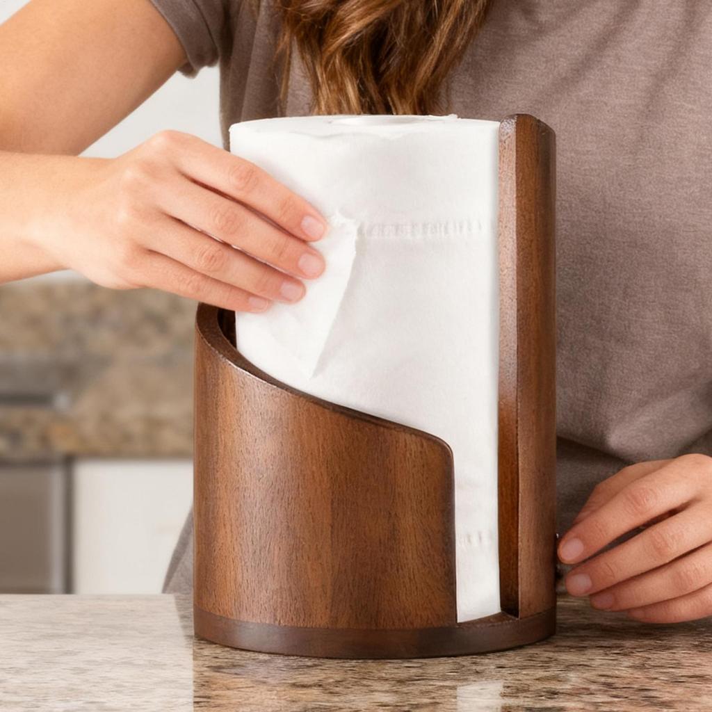 Holz Küchenpapier-Spenderständer Küchenpapierhalter Holz Runde Basis Arbeitsplatte Holz Küchenpapierständer Für Badezimmer Küche