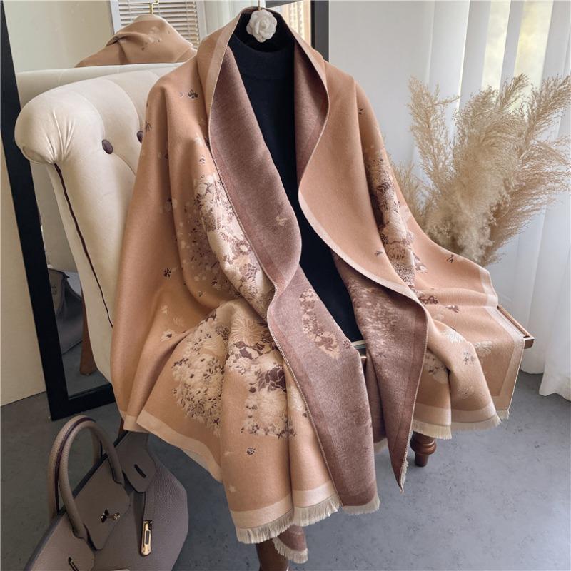 Green small fresh warm scarf, lady style imitation cashmere double-sided warm student scarf air conditioner shawl