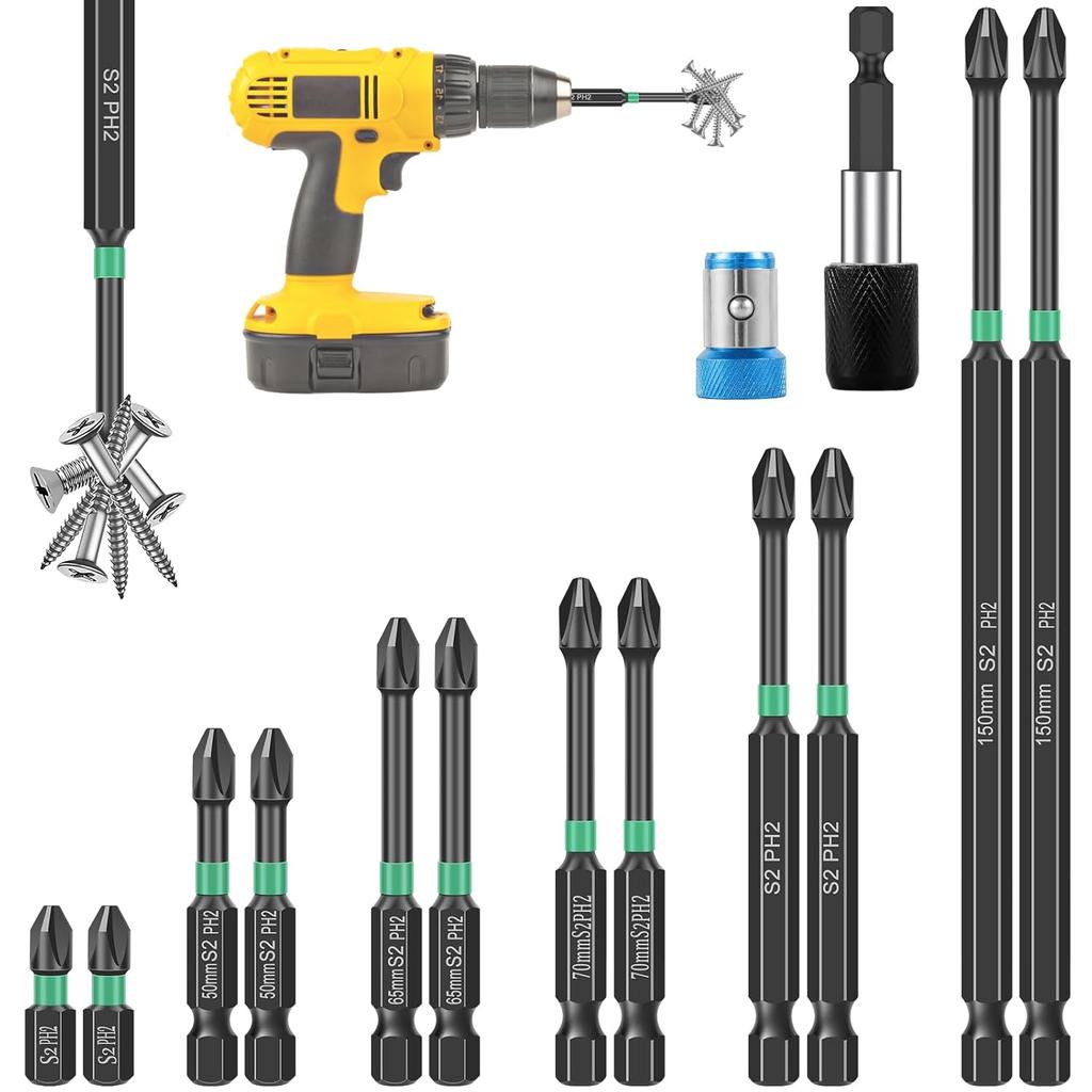12Pcs High Hardness and Strong Magnetic Bits, D1 Anti-Slip Magnetic Drill Bits, 1/4inch Hex Shank Impact Cross Bit, Shock-Proof Impact Screw Driver