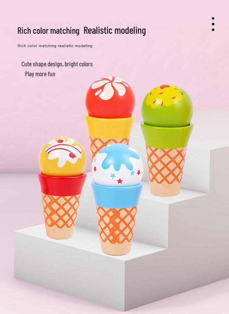 Wooden Ice Cream Shop Pretend Play & Cash Register Toy for Kids