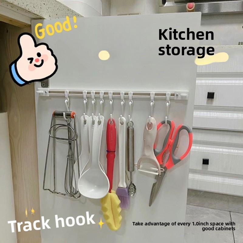 No-hole Sliding Sticky Hooks Behind Kitchen Cabinet Doors with Rows of Storage Track Hooks 30cm long with 10 S hooks 476₽