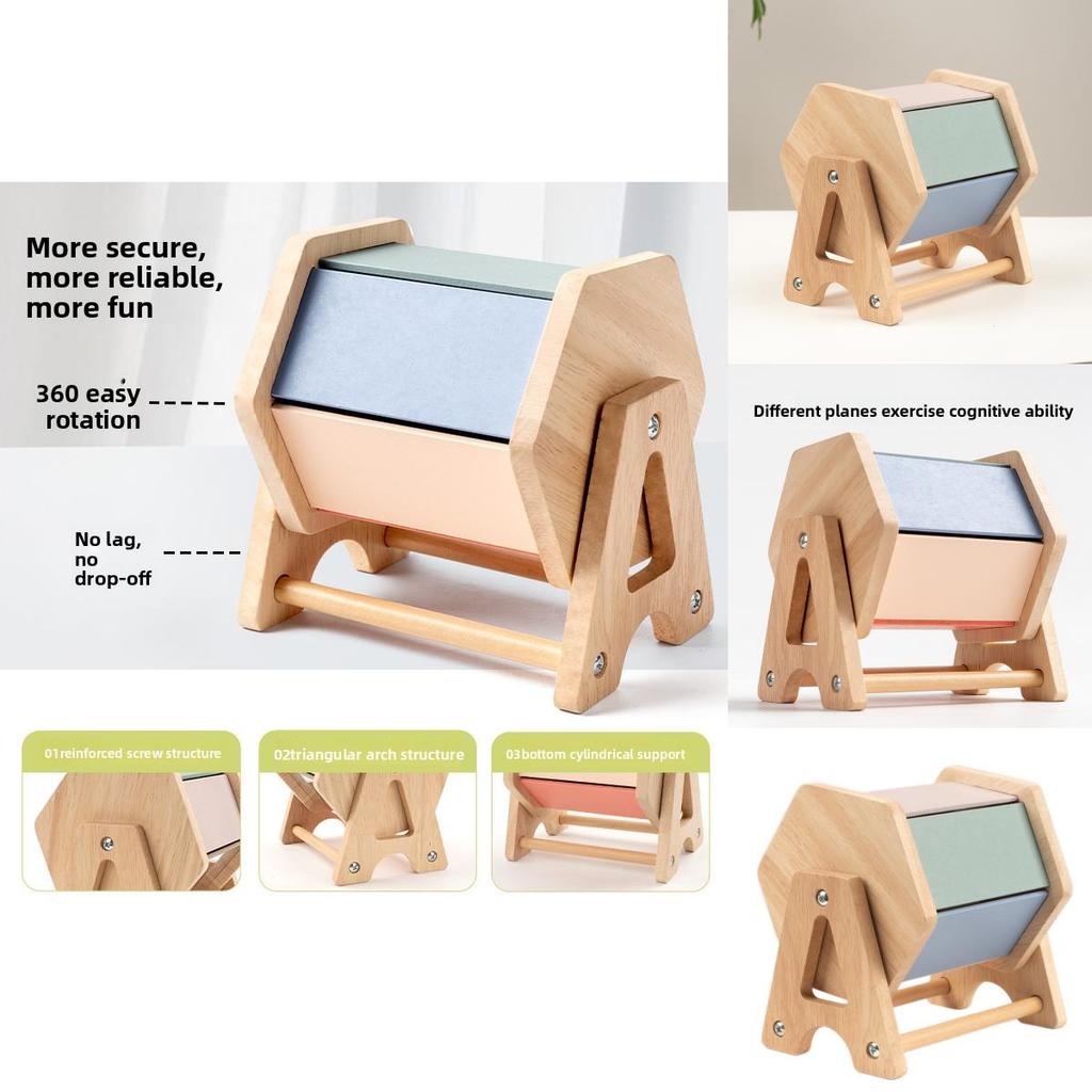 Montessori Wooden Drawer Box With Textile Drum For Early Childhood Learning Development