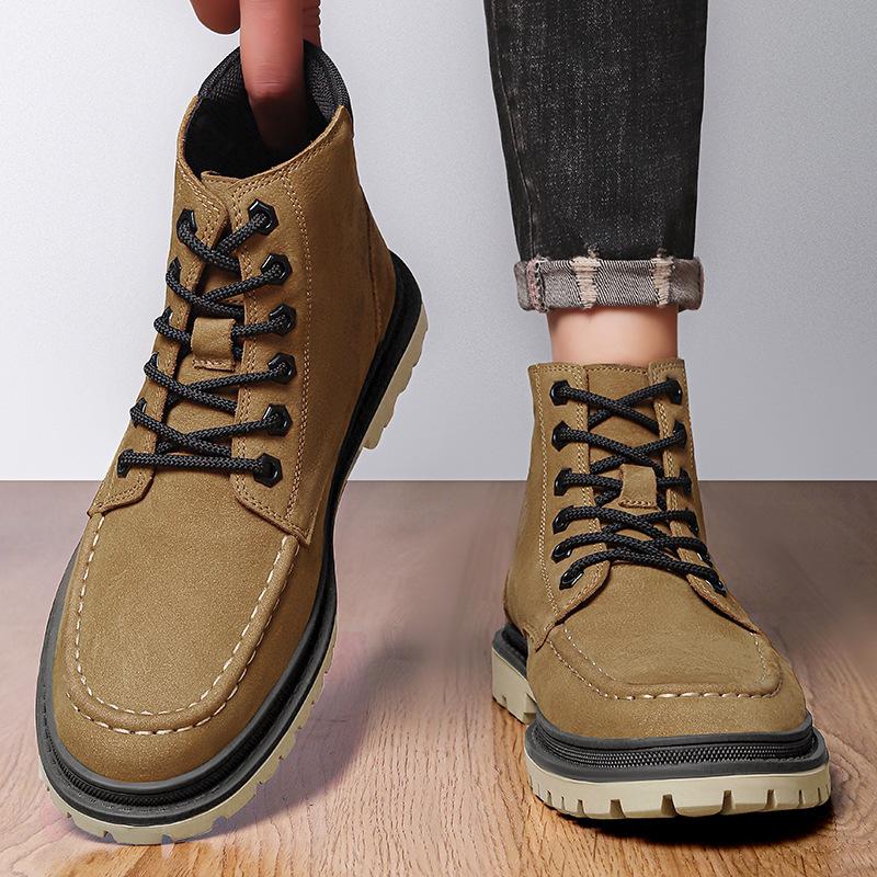 Leather Martin Boots Men's New High-top Tooling Boots Men's Matte Cowhide American Retro Locomotive Boots Versatile Men's Shoes